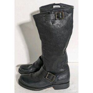Women Size 6 Frye Veronica Slouch 77605 Black Leather Moto Biker Pull On Boots